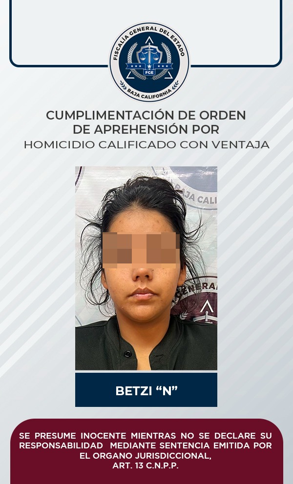 Por homicidio calificado la FGE cumplimenta orden de aprehensión a mujer