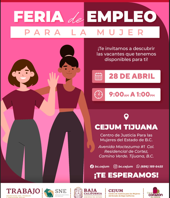 Invita Secretaría del Trabajo a Feria del Empleo para la Mujer en Tijuana