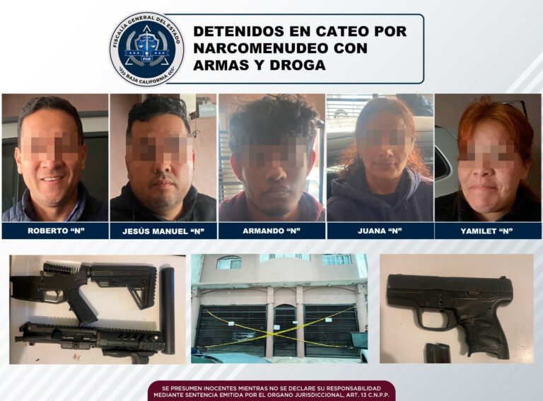 Detiene la FGE a cinco y decomisa droga y armas