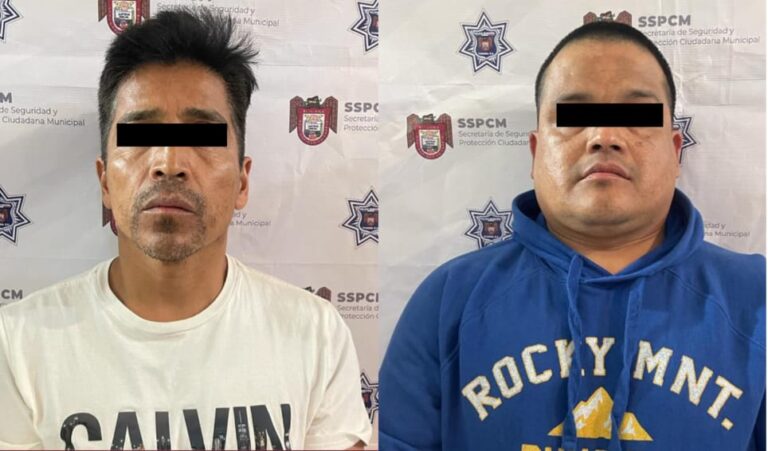 Par de sujetos detenidos como presuntos agresores de una persona