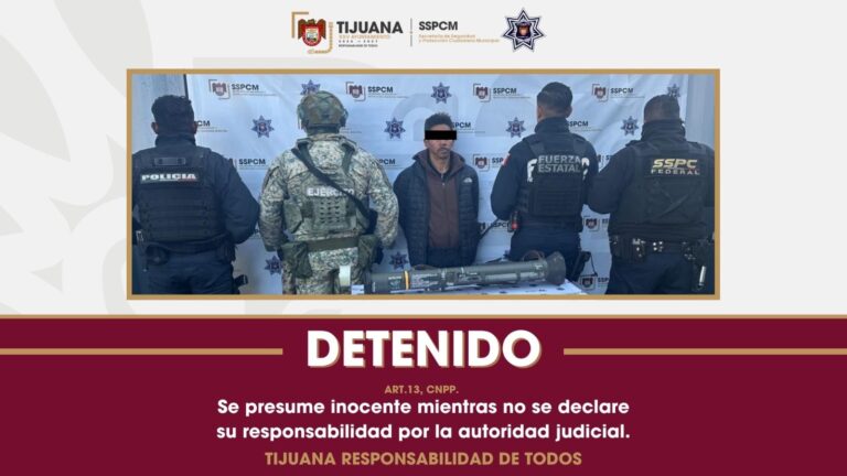 Detiene Policía Municipal de Tijuana a objetivo prioritario en posesión de lanza cohete en Sánchez Taboada
