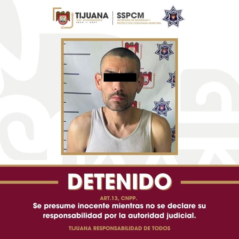 Asegura Policía Municipal de Tijuana a una persona con tres órdenes de aprehensión por homicidio