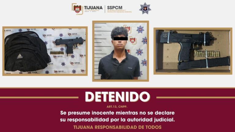 Asegura Policía Municipal a persona con arma de fuego tipo Uzi