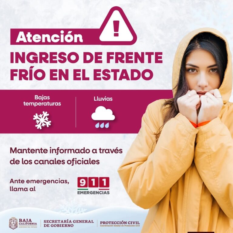 ALERTA PROTECCIÓN CIVIL BC POR EFECTOS DEL FRENTE FRÍO N°39 ESTE FIN DE SEMANA